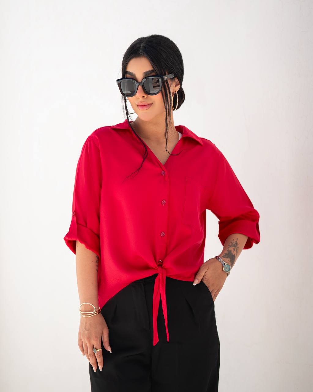 شومیز لایوسل ریزشی مدل جلوگرهی کد 31790709
